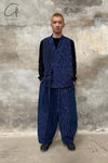 AVIVA JIFEI XUE Blue Striped Panel Wide Leg Pants S22-CWLP